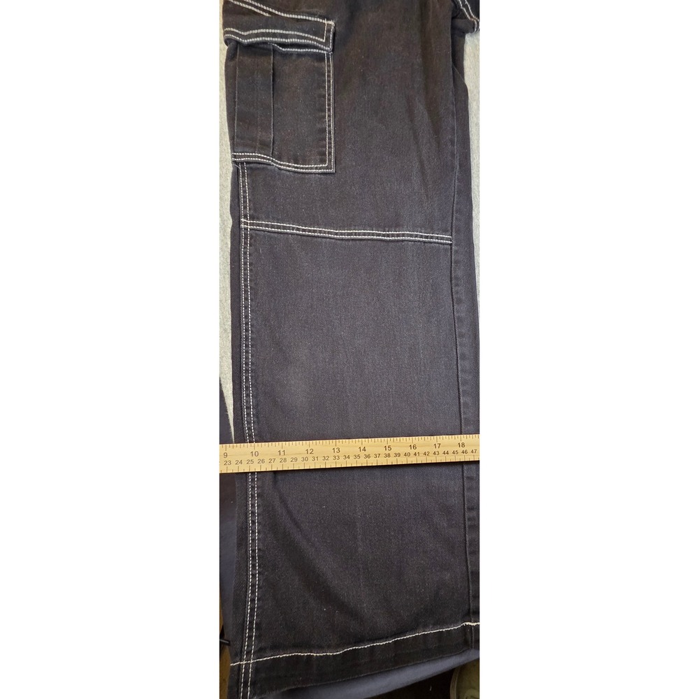 HM Divided Black Cargo Pants White Contrast Stitch Wide Leg Utility Jeans Size 4 - Picture 3 of 11